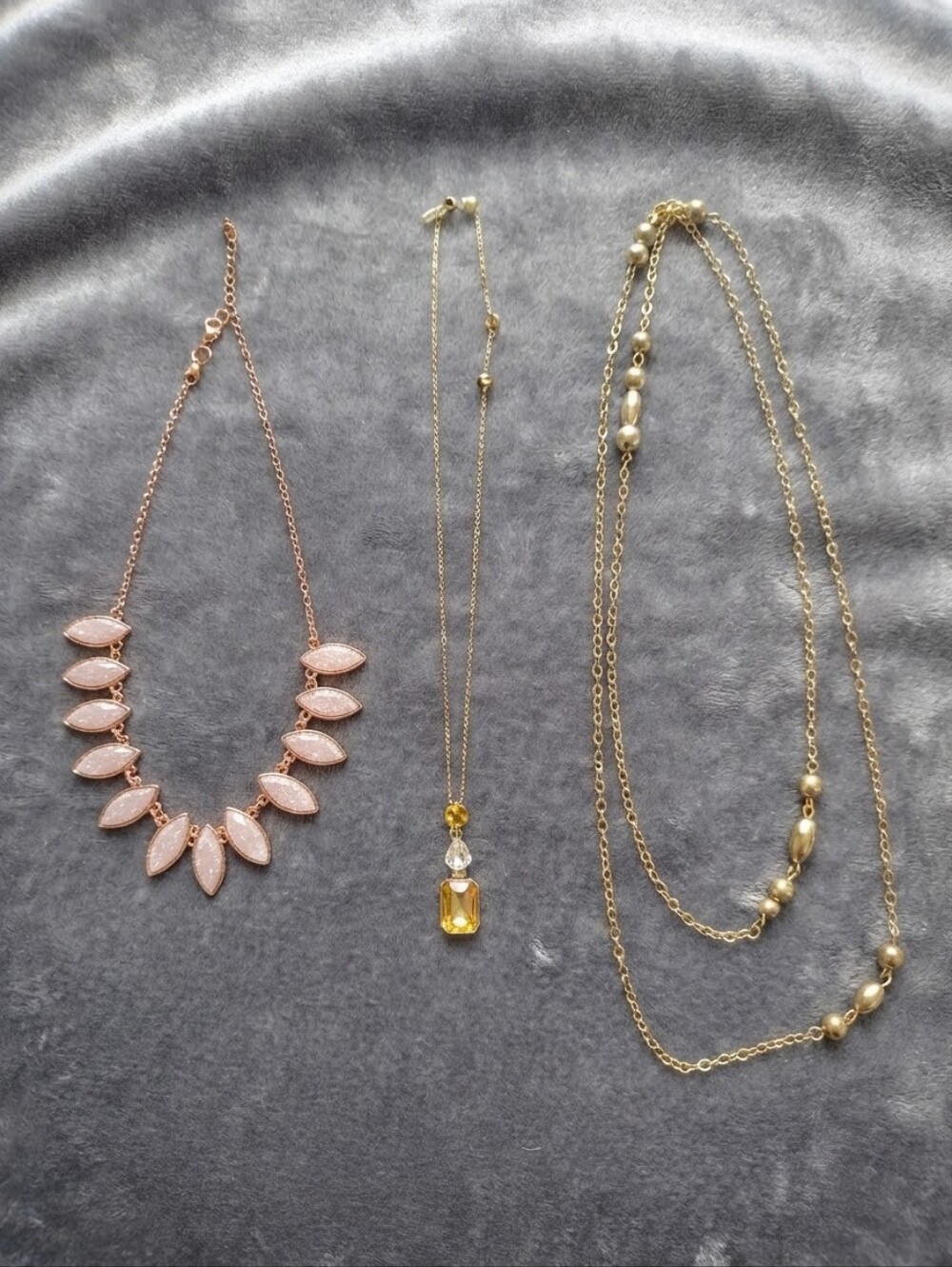 3-Piece Gold & Rose Gold Necklace Bundle - Statement Crystal & Layered CC